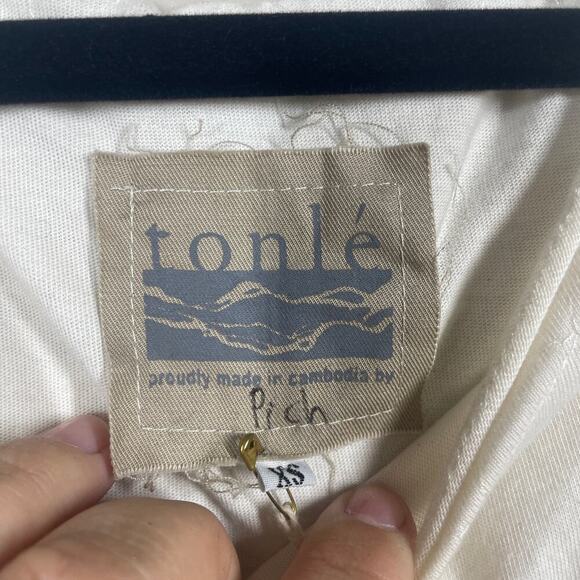 Tonlé XS T-Shirt Mini Dress White Tan Colorblock Cotton Crew Neck Short Sleeves - Picture 10 of 12